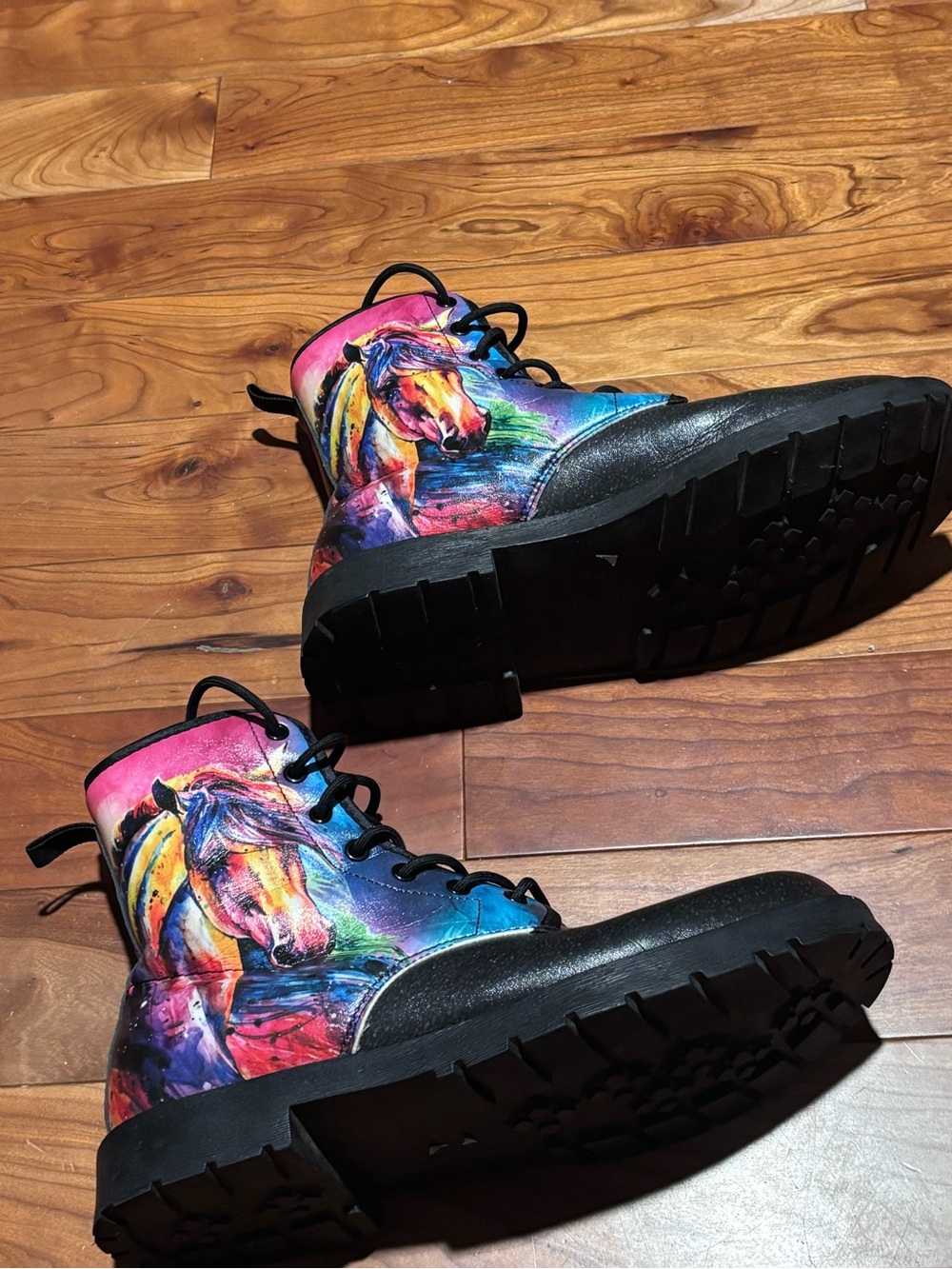 Women’s  Multicolor Horse Print Lace-Up Boots